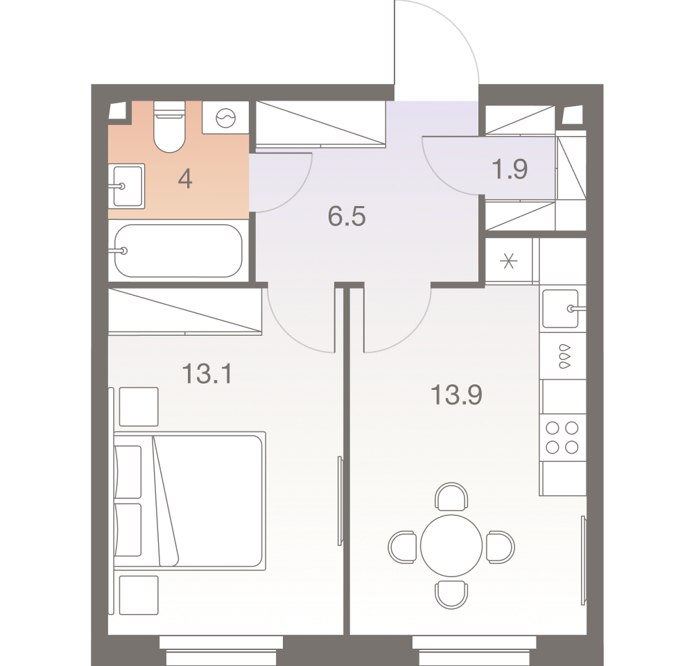 Планировка 1-комн. 1